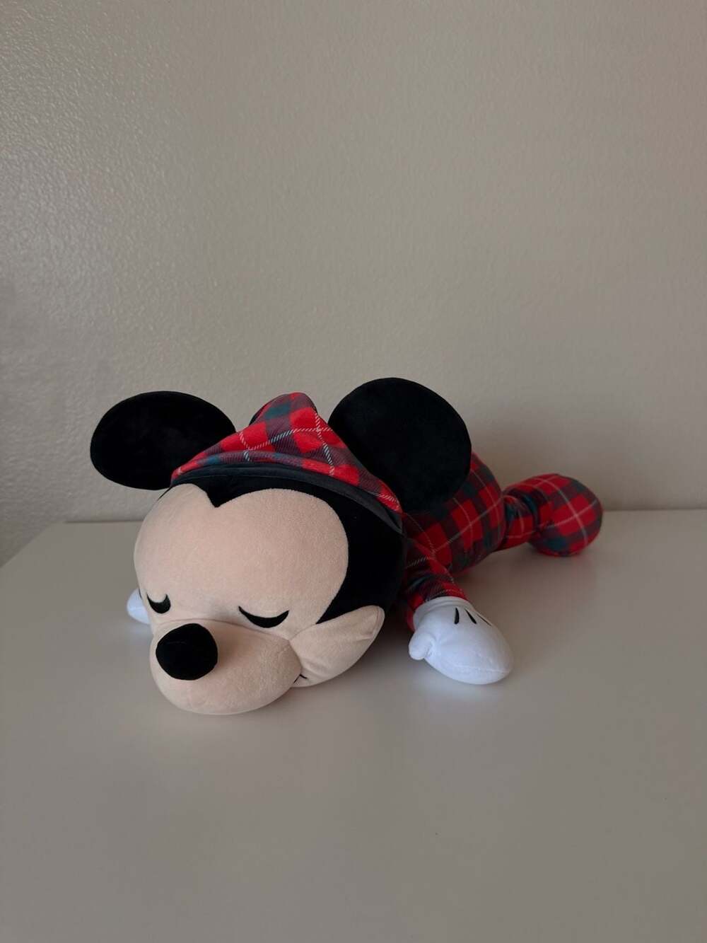 Disney Mickey Mouse Cuddleez Holiday Plaid Sleeping Plush Pillow